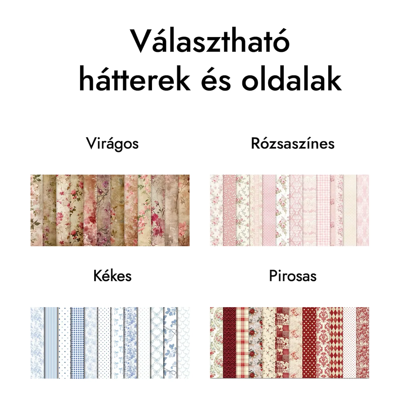 Mini Múzeum – választható hátterek Választható virágos és rózsaszín mintás hátterek és oldalfalak